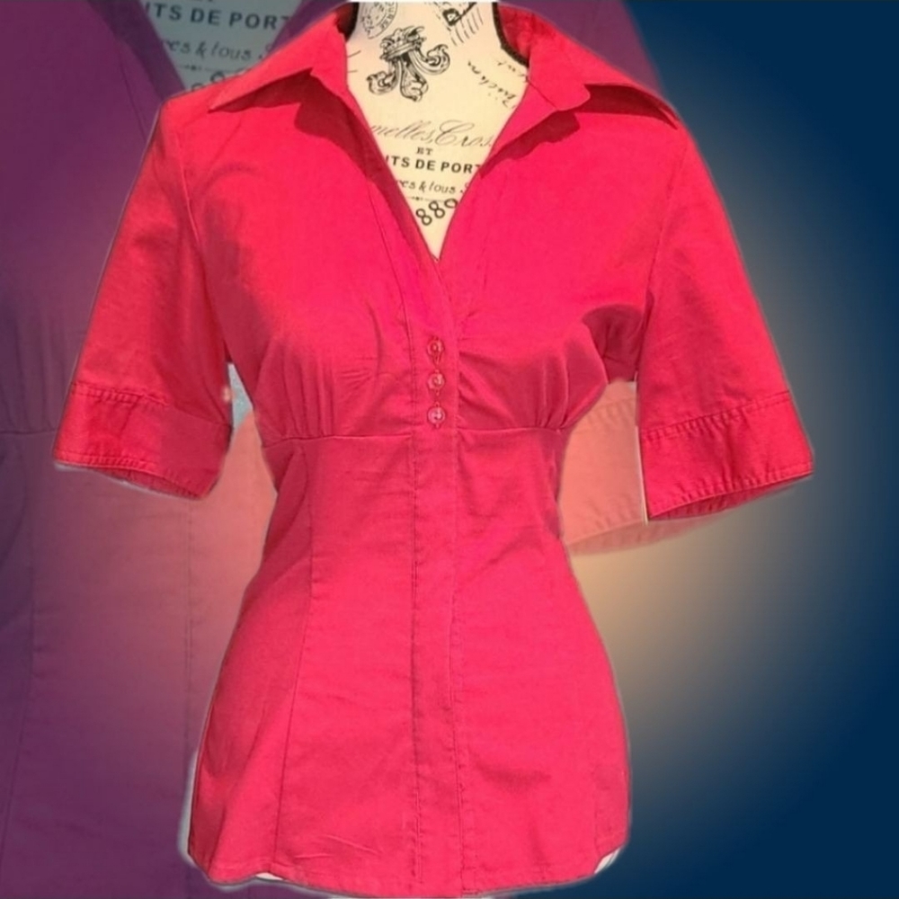 Speechless Red 3/4 Sleeve Collared Button Down Top